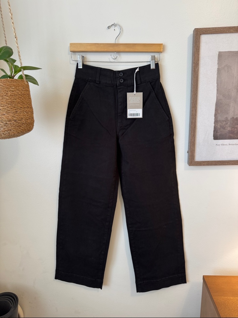 Everlane The Organic Cotton Wide-Leg Pant 28.5'', Black, Sz 2